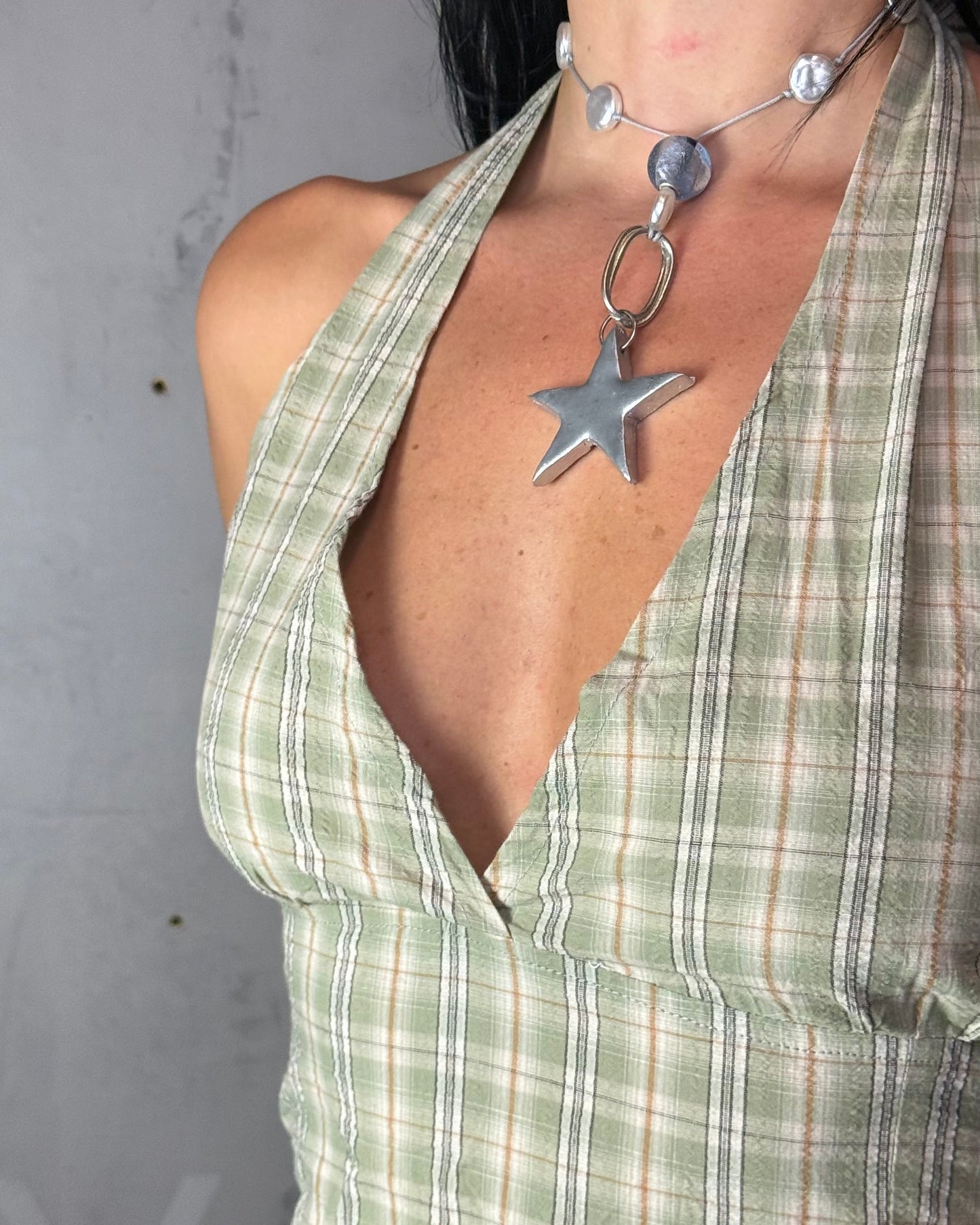 Reworked Shirt Halter Top – Open Back Tie