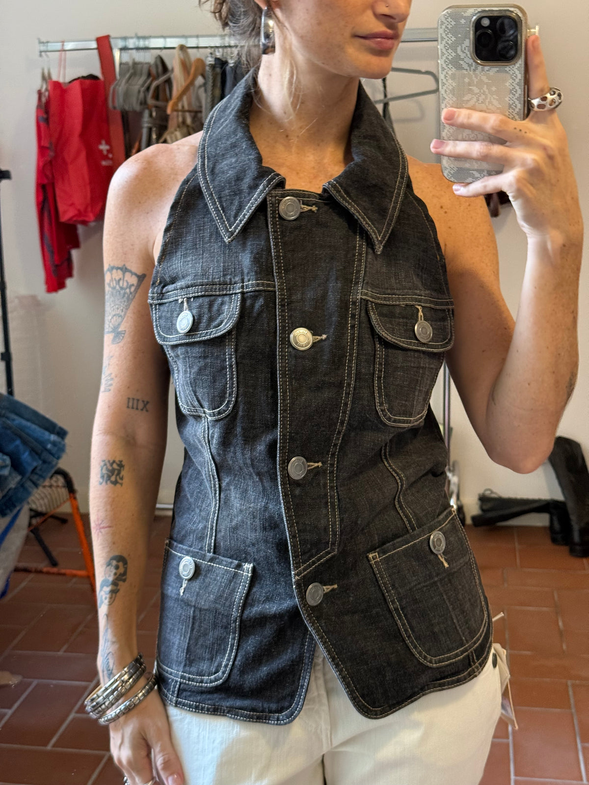 Vintage Rework Denim Halter Top
