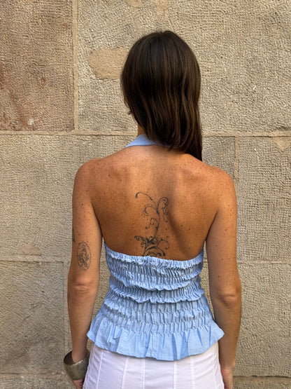 Vintage Rework Blue Halter Top