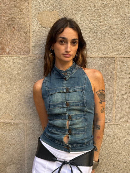 Vintage Rework Denim Halter Top