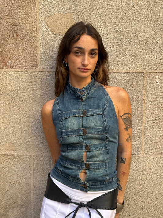 Vintage Rework Denim Halter Top