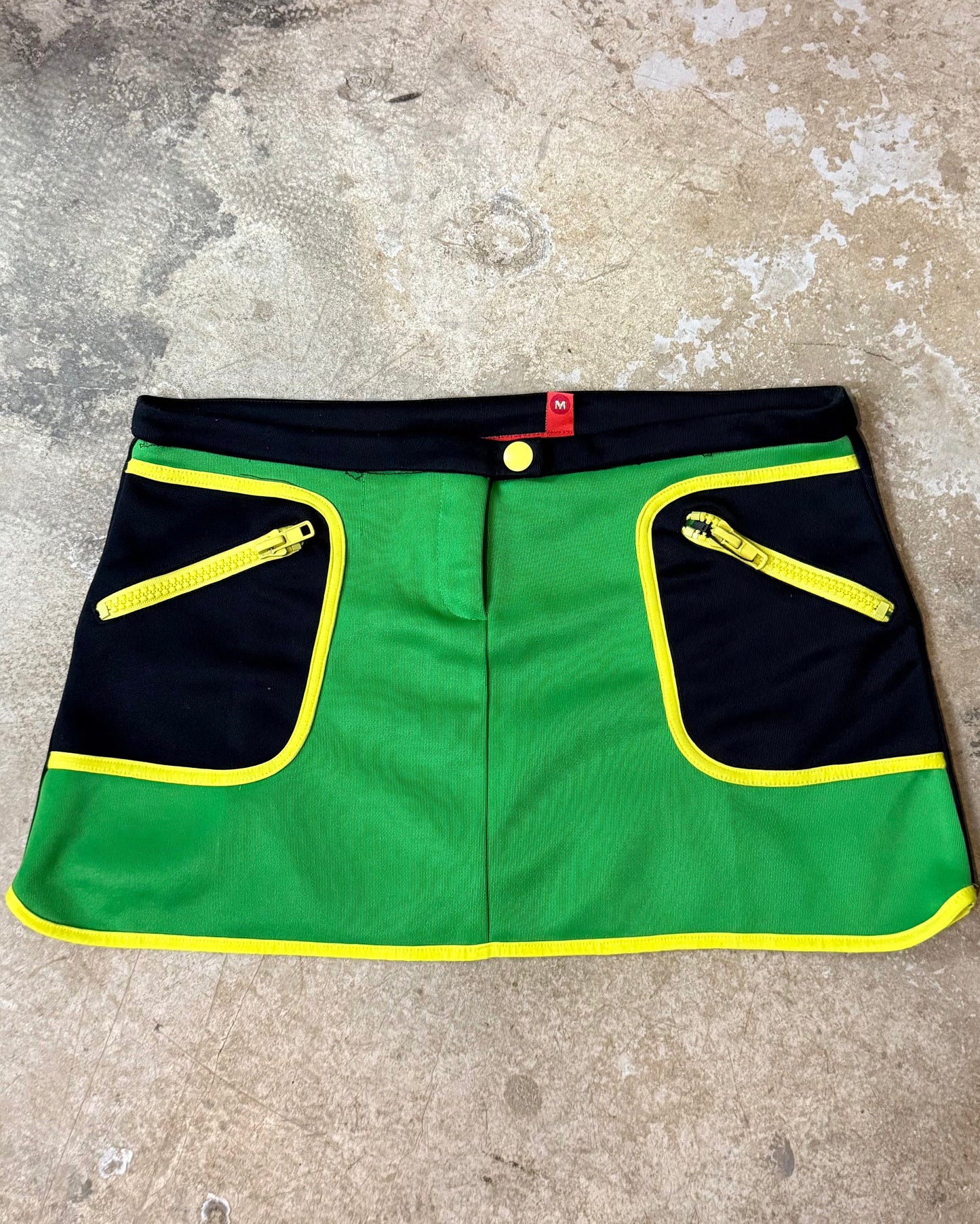 Fishbone Y2K Color Block Mini Skirt Green Black Yellow
