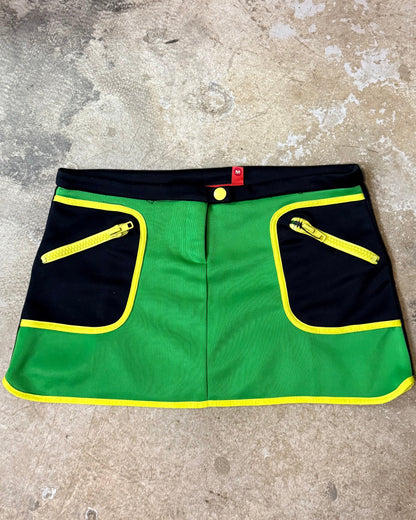 Fishbone Y2K Color Block Mini Skirt Green Black Yellow