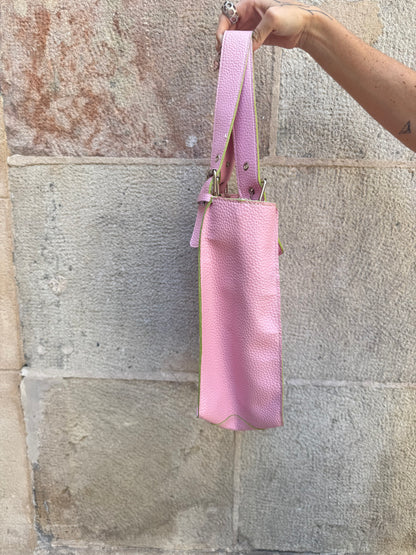 Pink Faux Leather Tote Bag