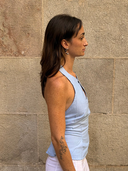 Vintage Rework Blue Halter Top