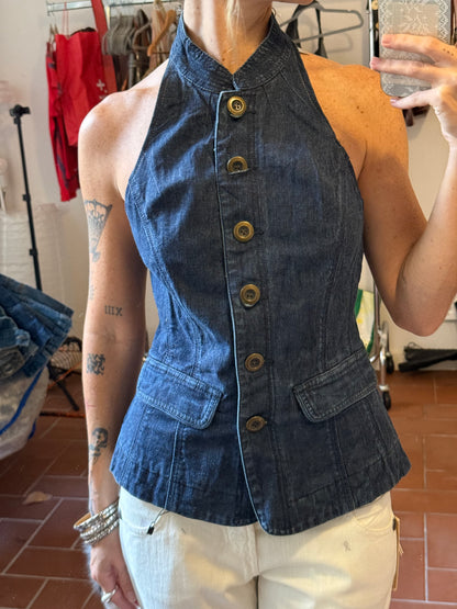 Vintage Rework Denim Halter Top