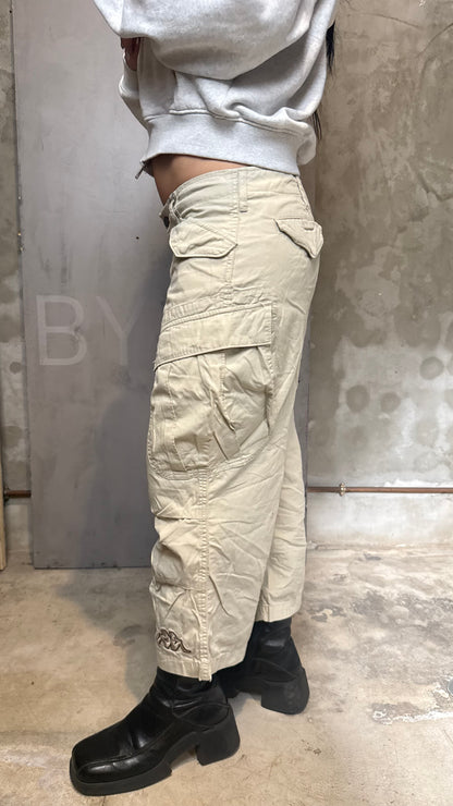 Kappa Beige Cargo Pants Y2K Utility Unisex Wide Leg Vintage