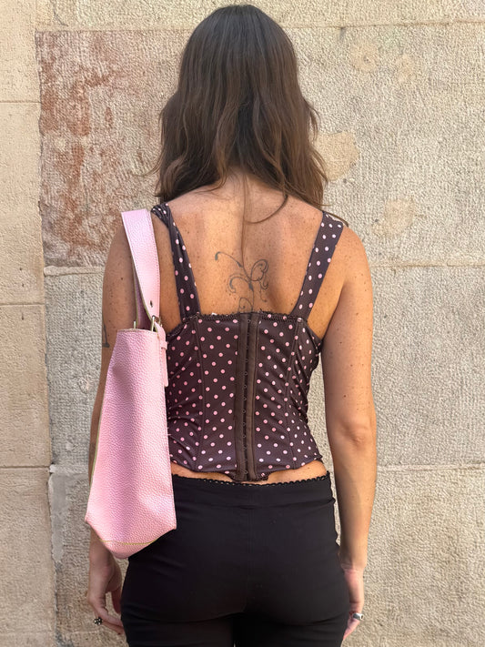 Brown Polka Dot Corset Top