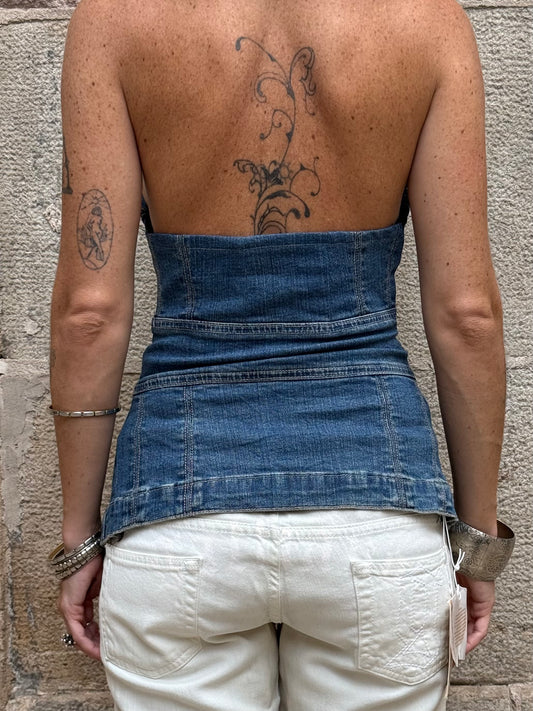 Vintage Rework Denim Halter Top