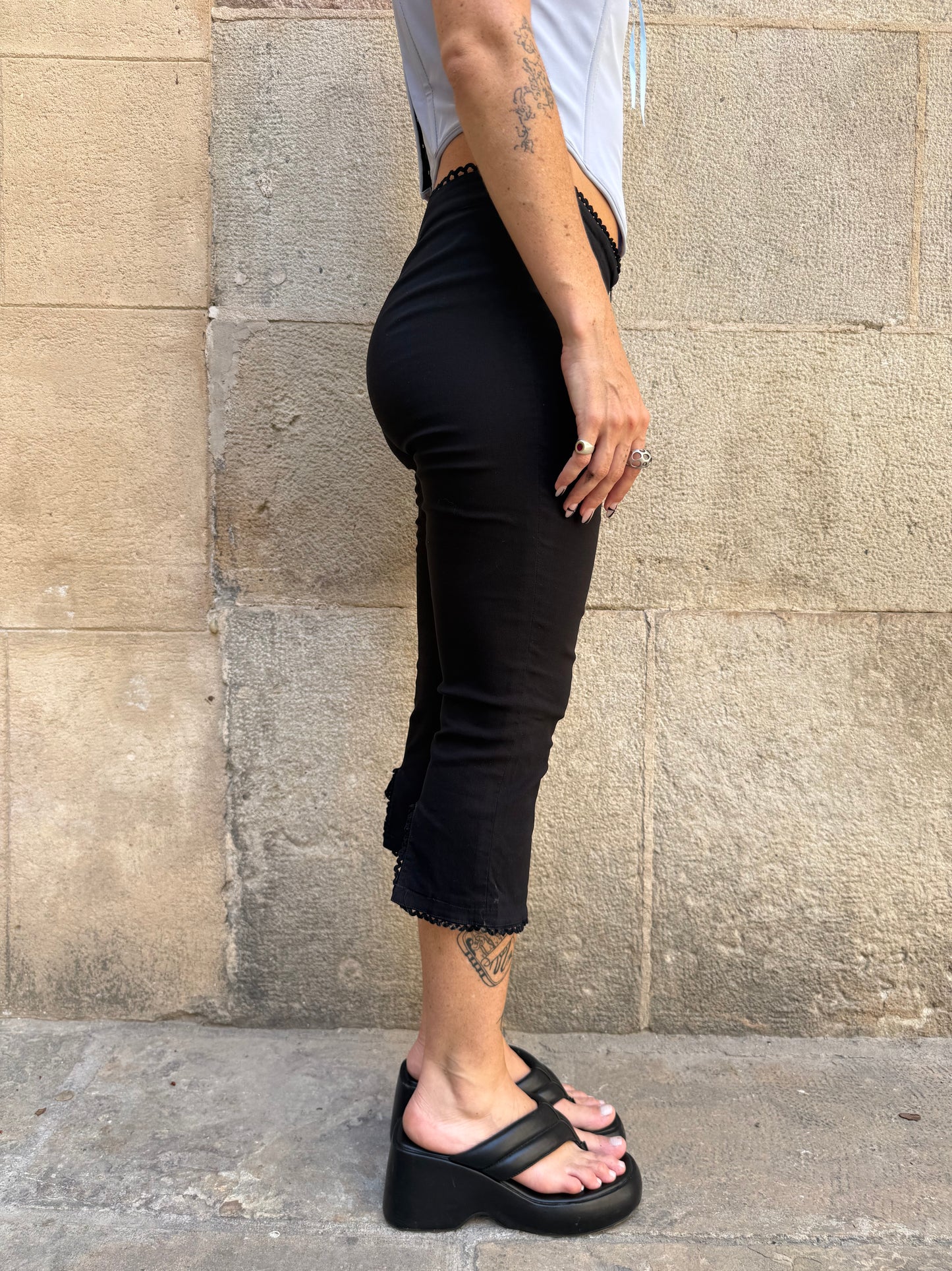 Black Capri Pants with Lace Trim