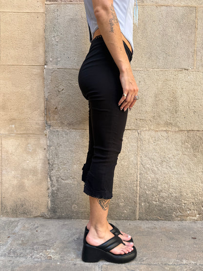 Black Capri Pants with Lace Trim