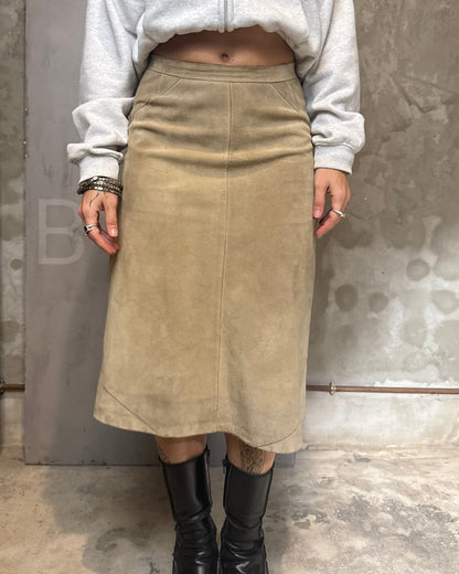 Caramel Faux Leather Midi Skirt Minimal Vintage 90s A-Line