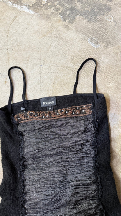 Just Cavalli Textured Corset Top Draped Satin Detail Vintage