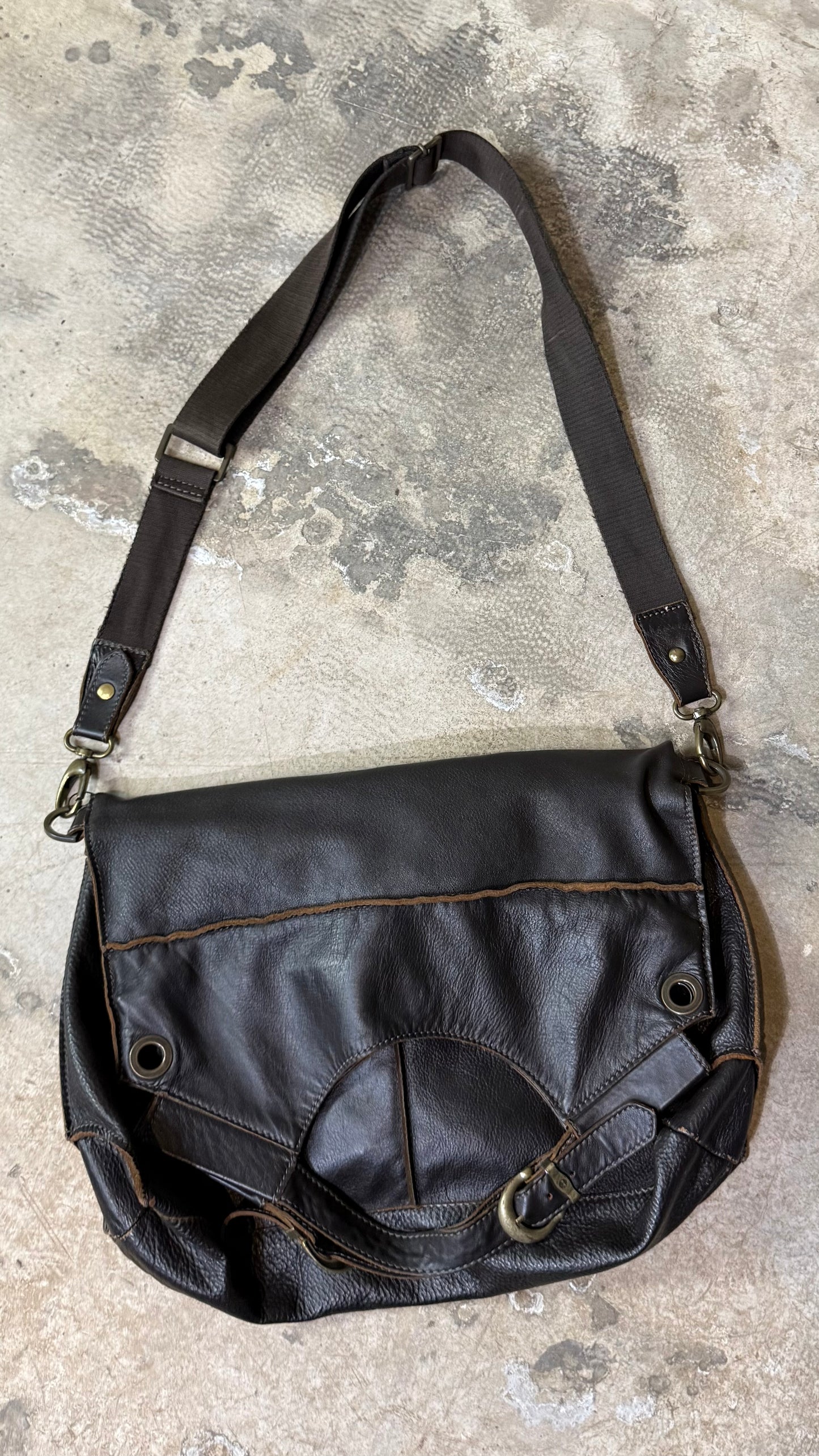 Vintage Black Leather Convertible Maxi Bag