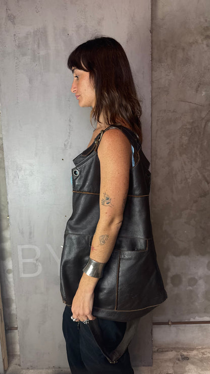 Vintage Black Leather Convertible Maxi Bag