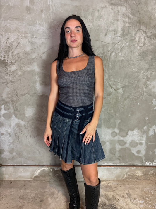 Adjustable Denim Pleated Skirt