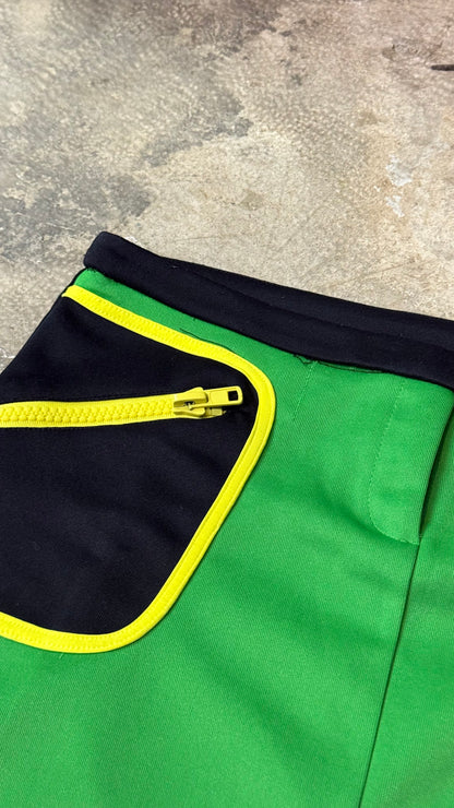 Fishbone Y2K Color Block Mini Skirt Green Black Yellow