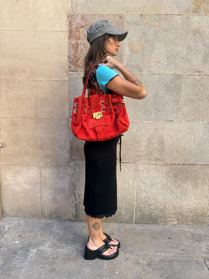 Jimmy Choo Red Suede Shoulder Bag
