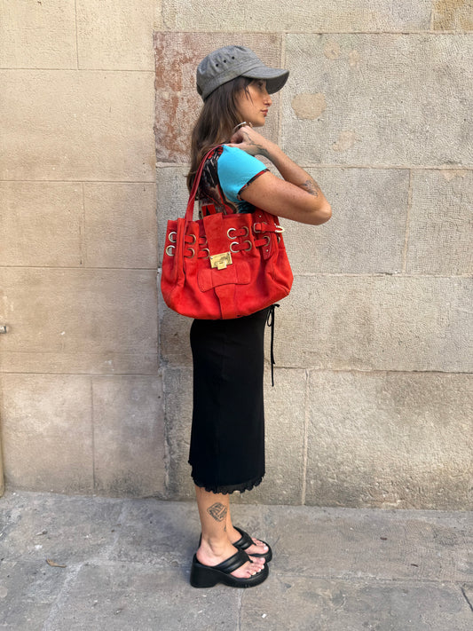 Jimmy Choo Red Suede Shoulder Bag
