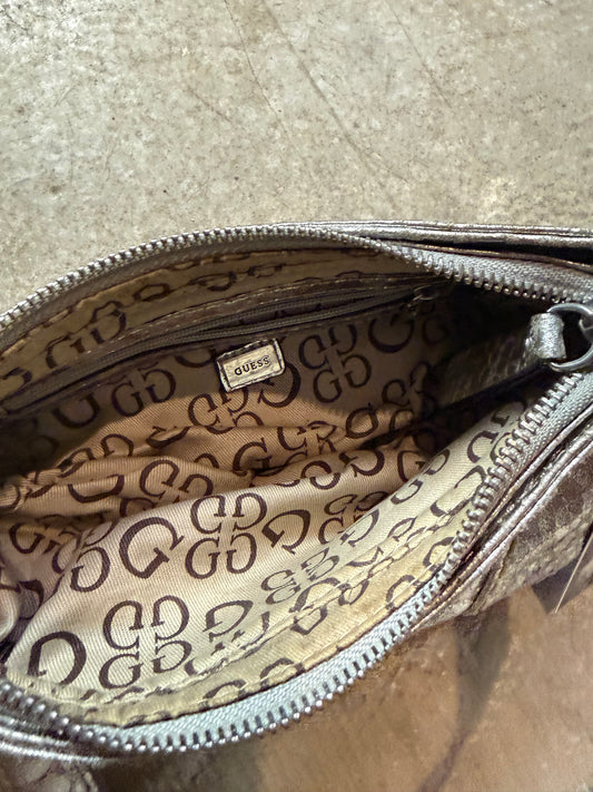 Vintage Guess Baguette Bag – Y2K Silver Metallic