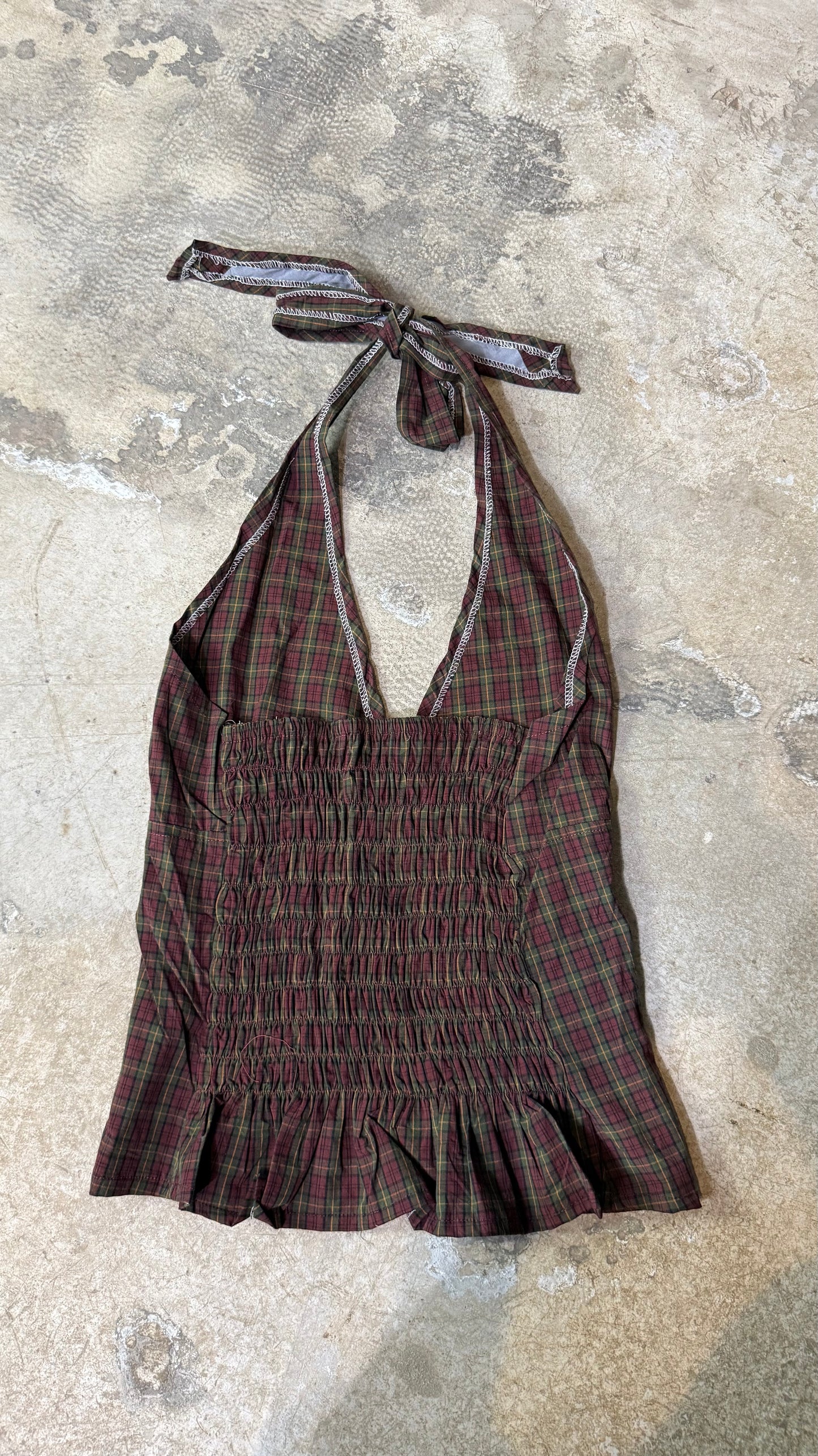 Reworked Shirt Halter Top – Open Back Tie