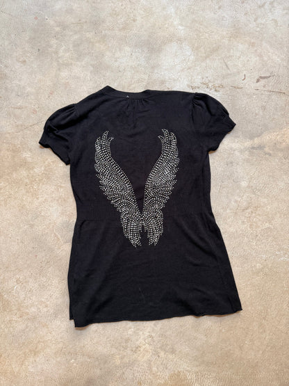 Black Angel Wings Rhinestone Knit Top