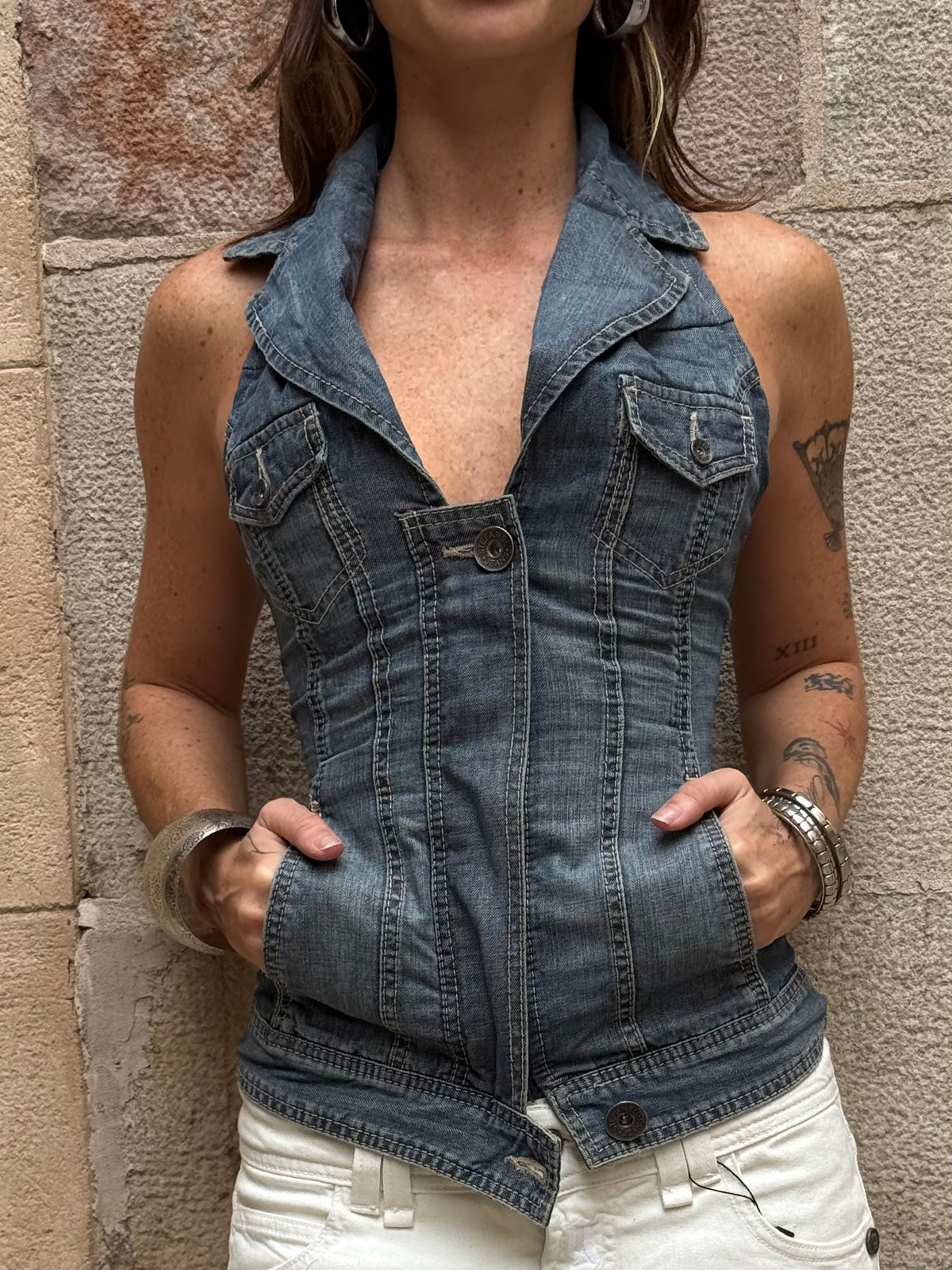 Vintage Rework Denim Halter Top