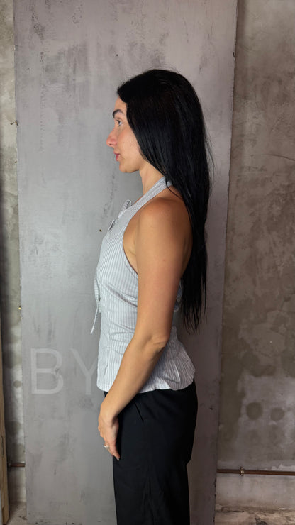 Reworked Shirt Halter Top – Soft Tie Front