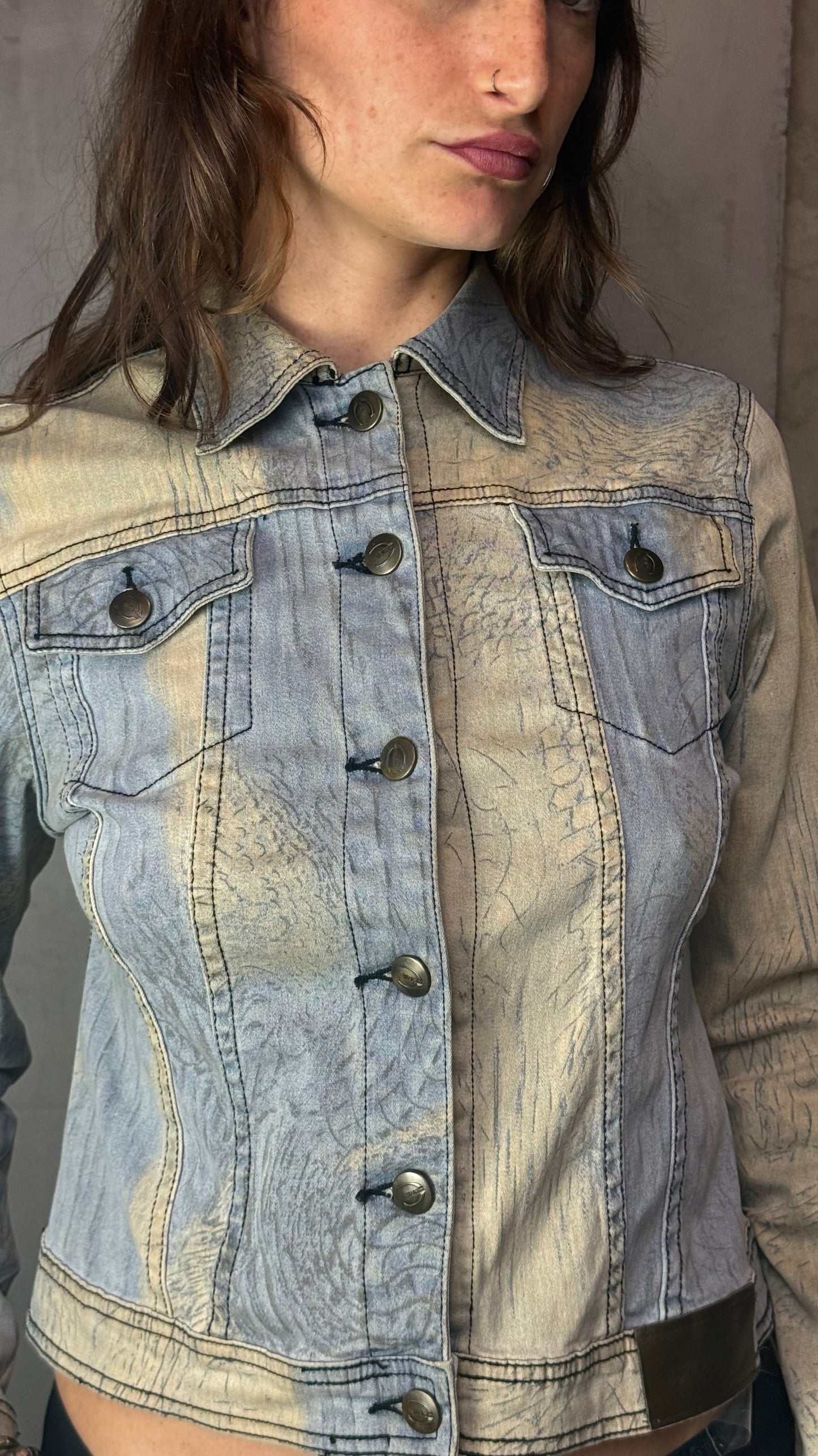 Roberto Cavalli Denim Jacket Snake Print Fitted Vintage Made in Italy