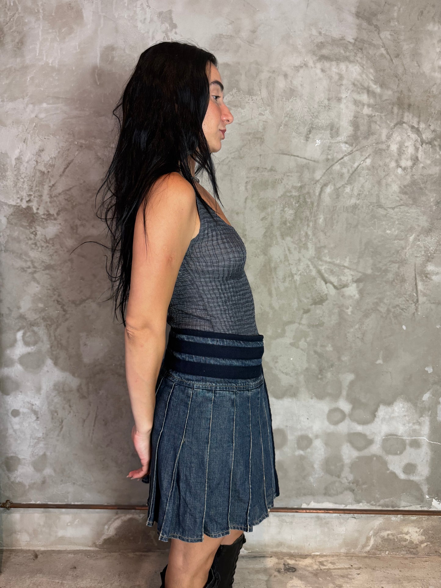 Adjustable Denim Pleated Skirt