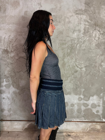 Adjustable Denim Pleated Skirt