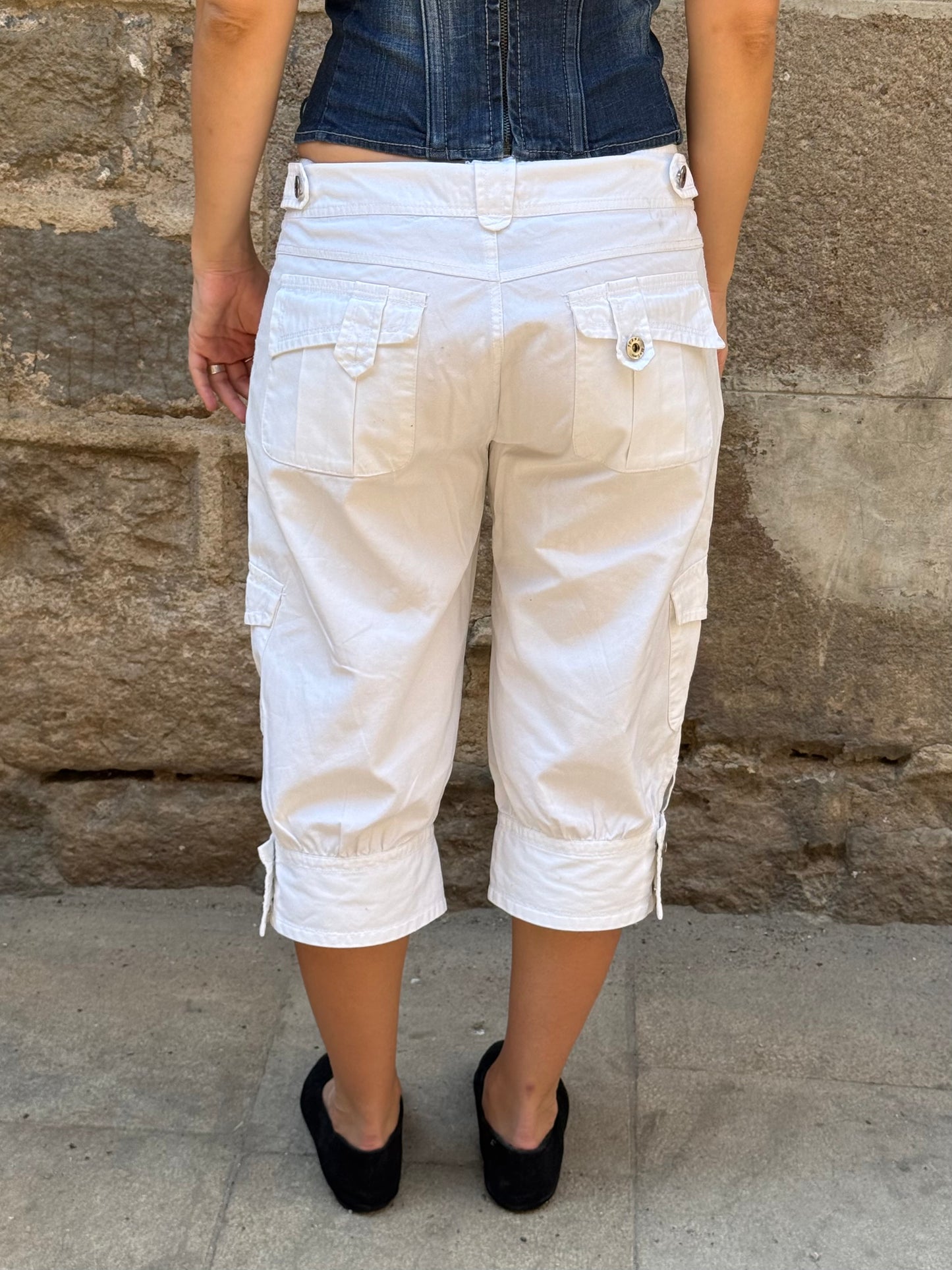 White Capri Cargo Pants