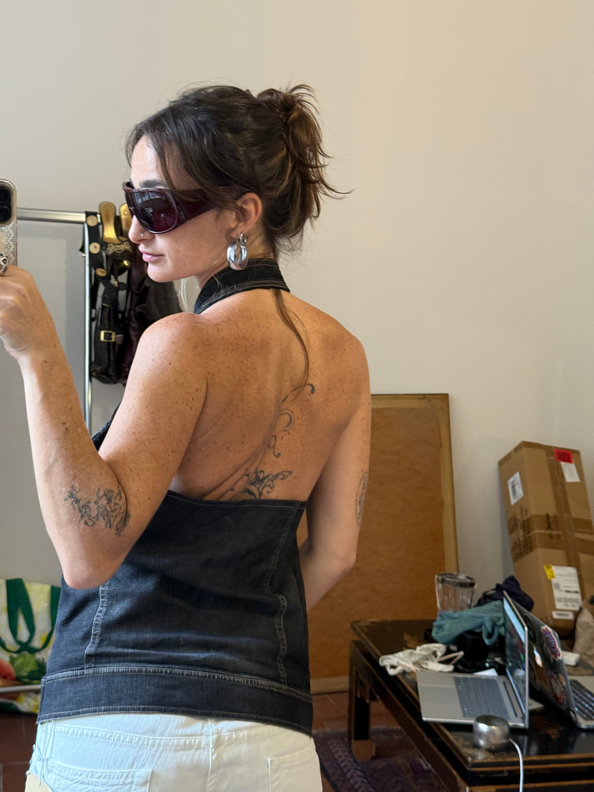 Vintage Rework Denim Halter Top