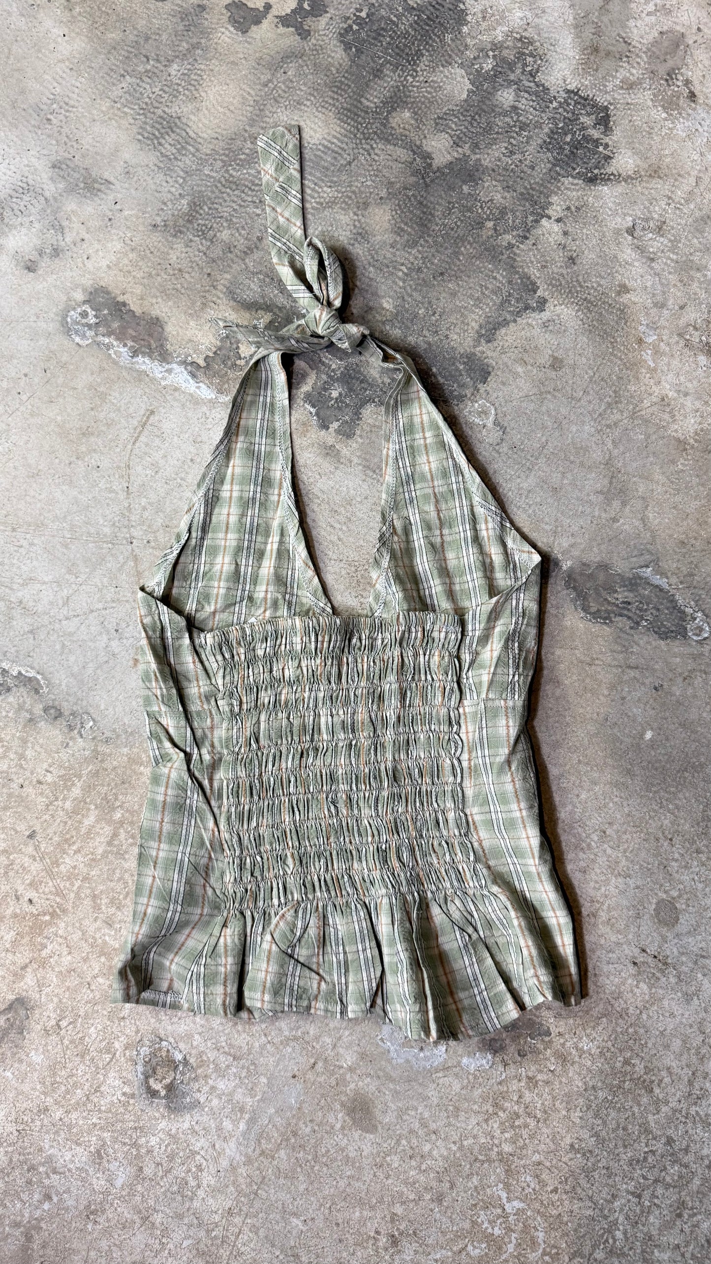 Reworked Shirt Halter Top – Open Back Tie