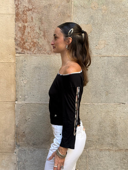 Burberry Off-Shoulder Long Sleeve Top
