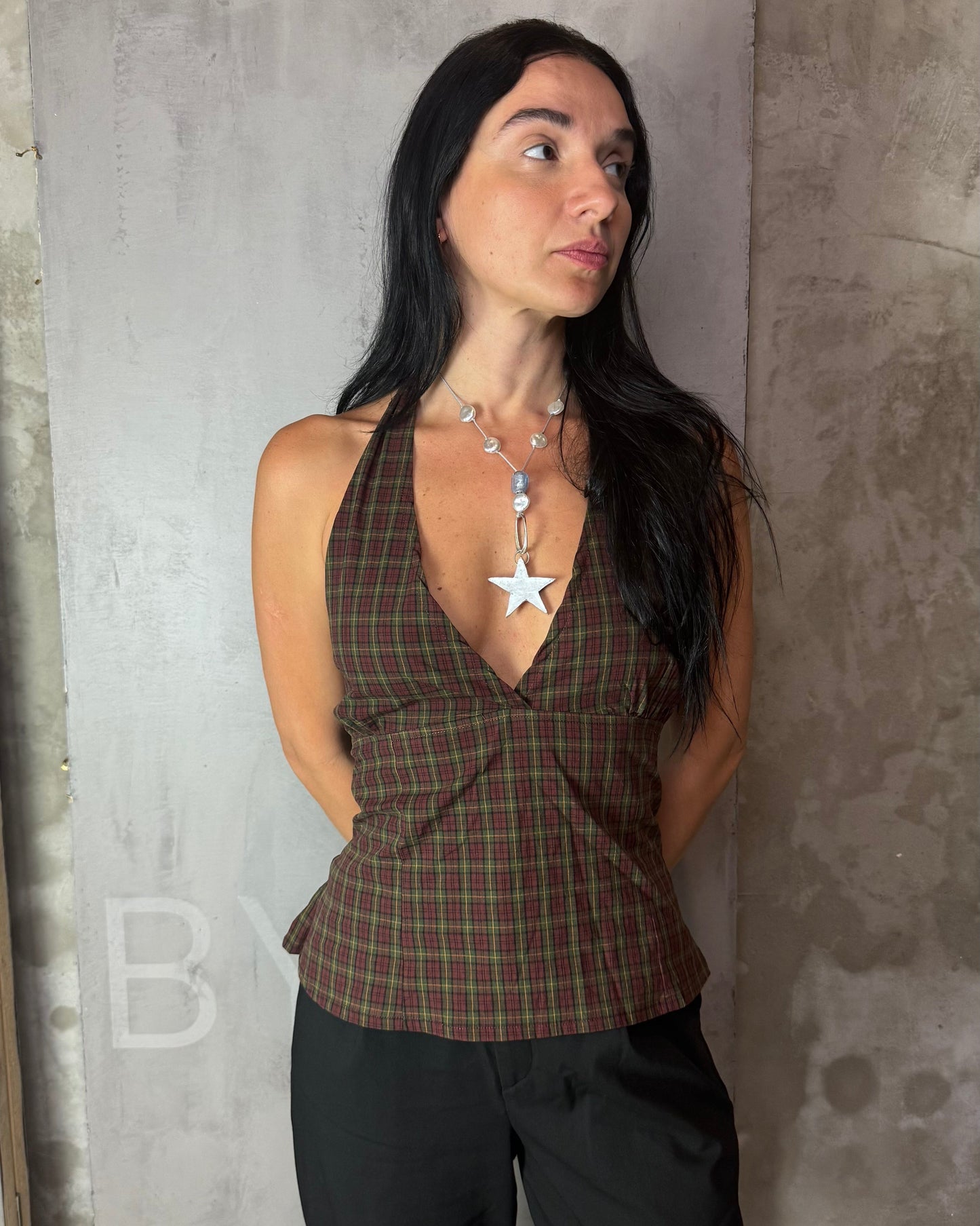 Reworked Shirt Halter Top – Open Back Tie