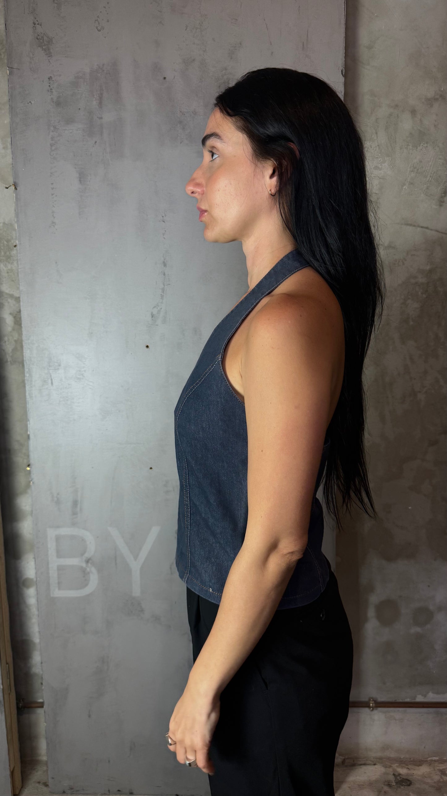 Denim Halter Top Structured Fit Side Zip