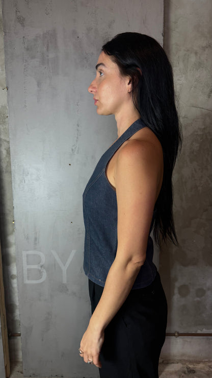 Denim Halter Top Structured Fit Side Zip