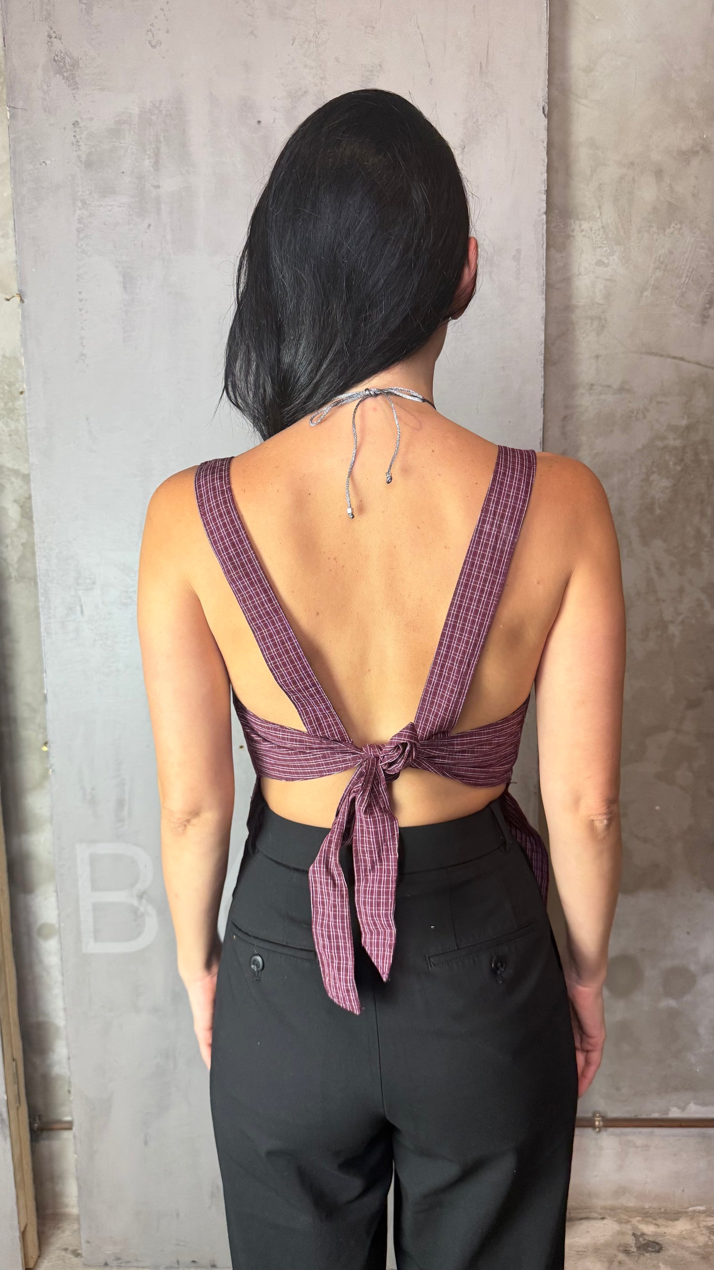 Reworked Shirt Top – Square Neck Tie Back