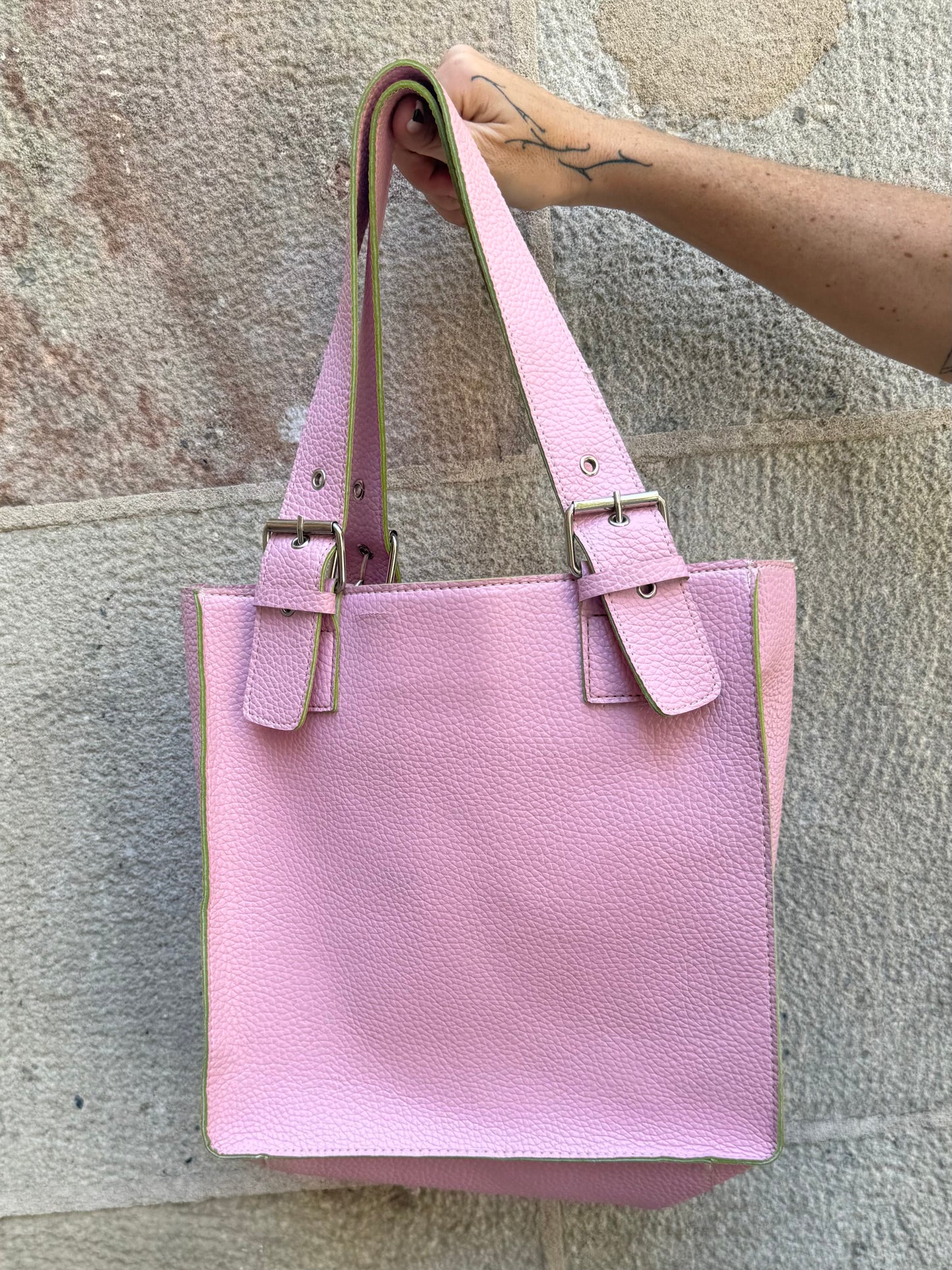 Pink Faux Leather Tote Bag
