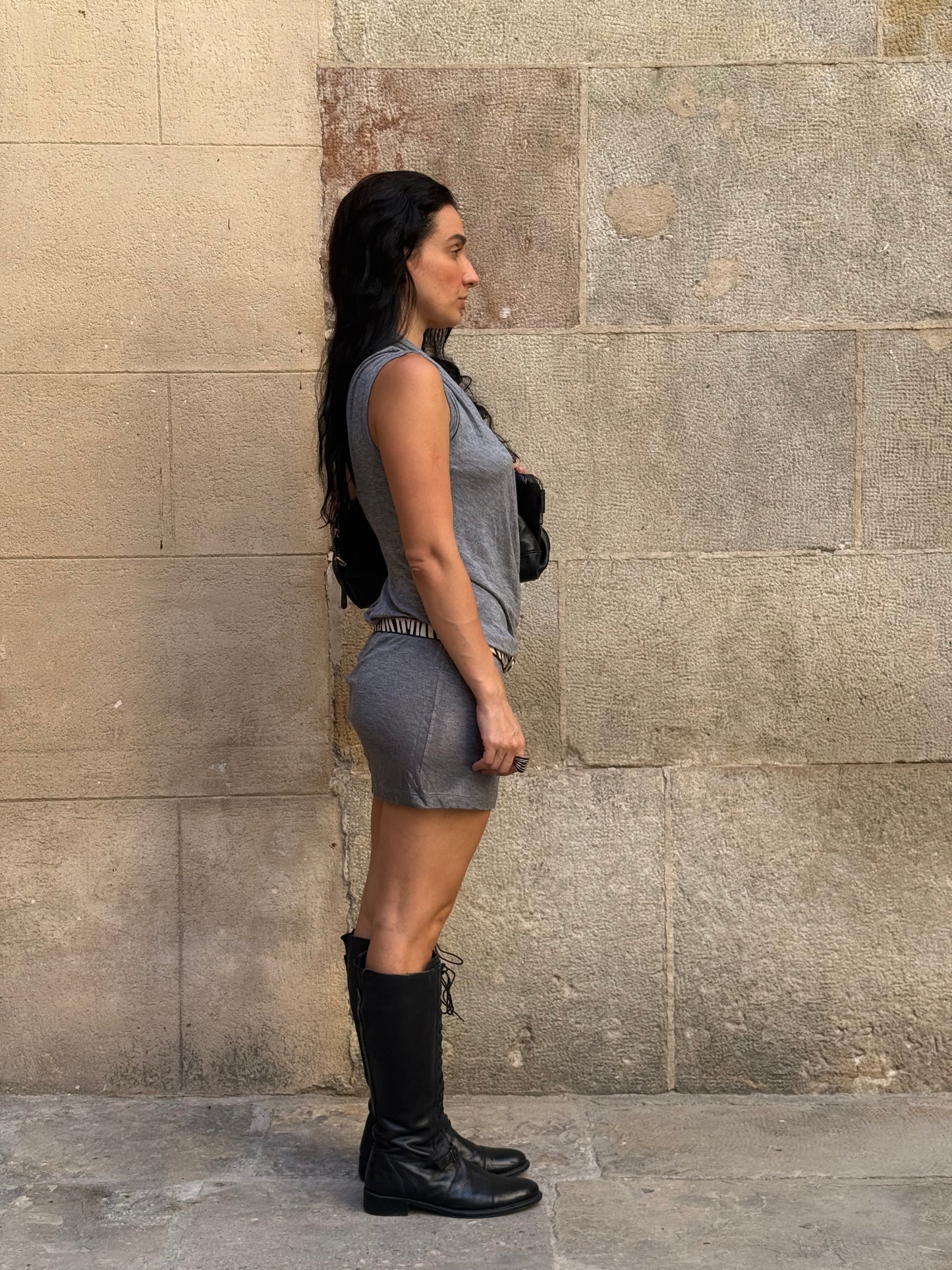 Draped Halter Mini Dress – Grey