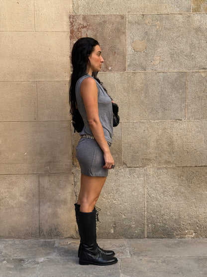 Draped Halter Mini Dress – Grey