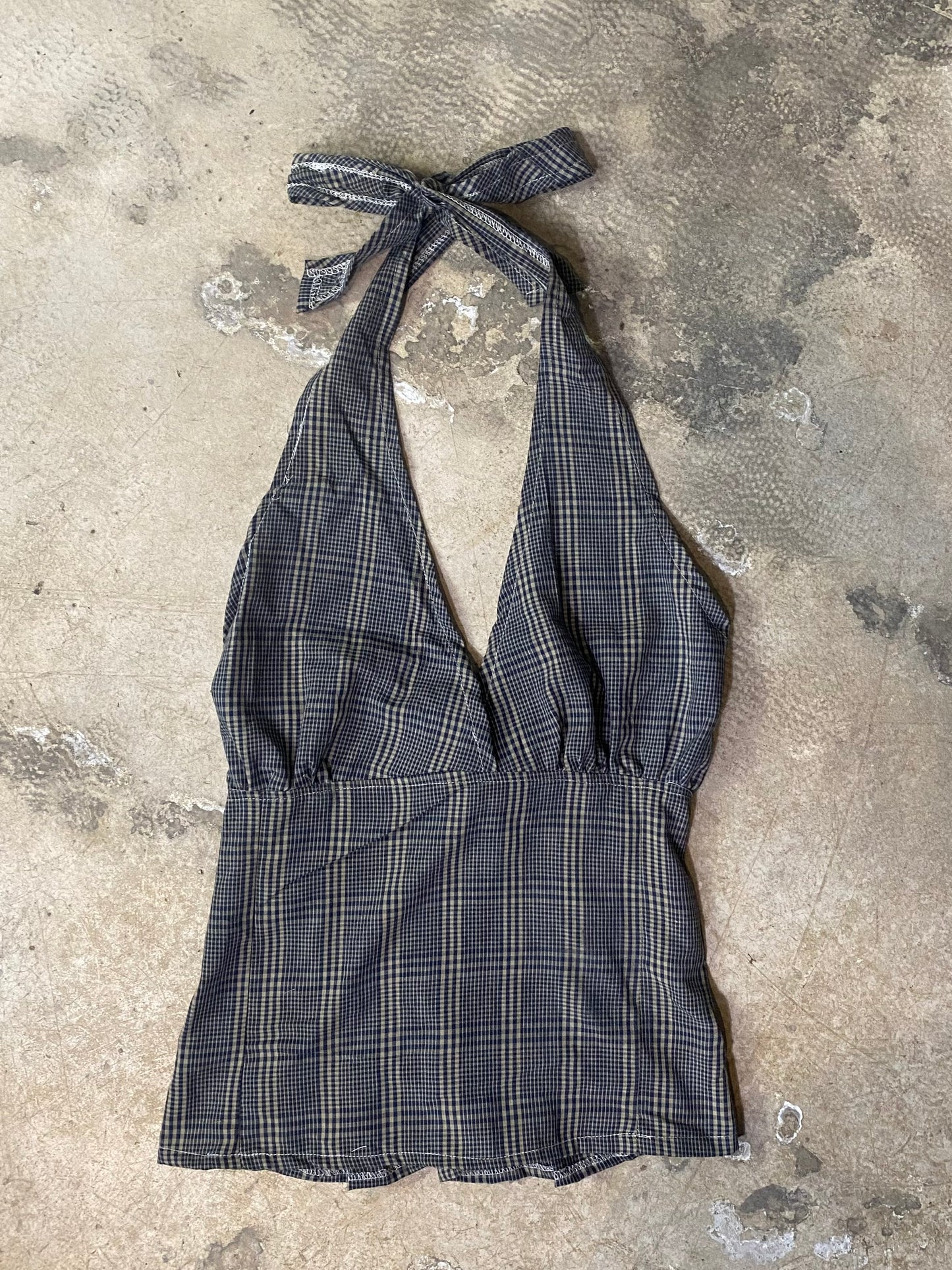 Reworked Shirt Halter Top – Open Back Tie