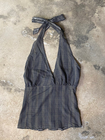 Reworked Shirt Halter Top – Open Back Tie