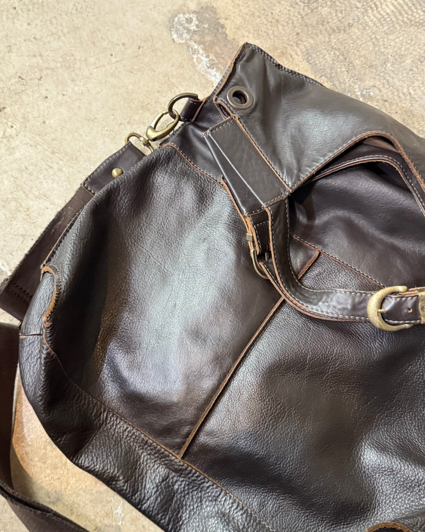 Vintage Black Leather Convertible Maxi Bag