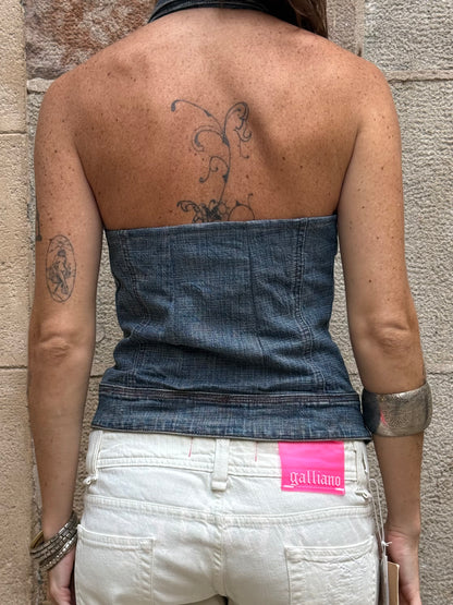 Vintage Rework Denim Halter Top