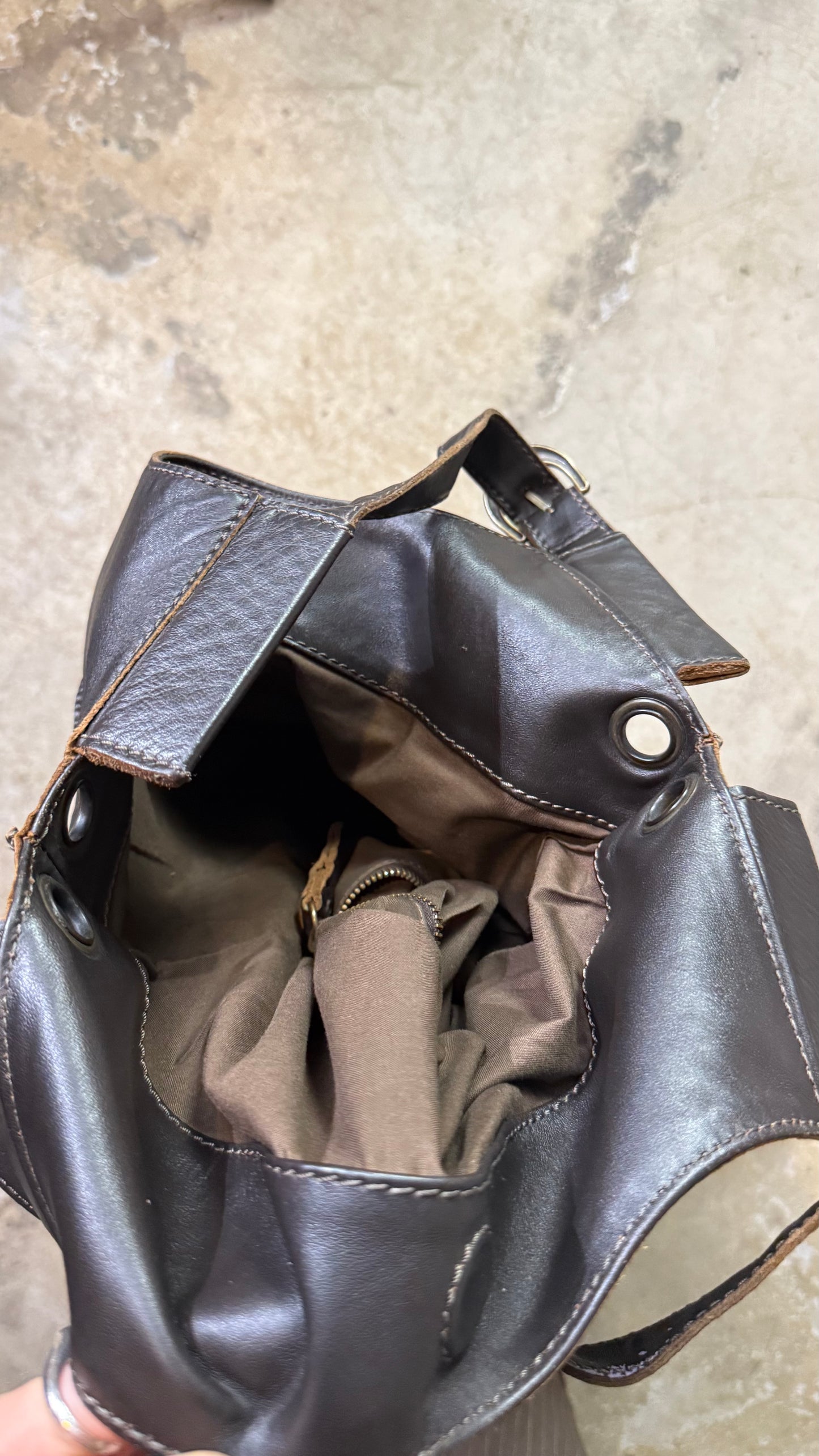 Vintage Black Leather Convertible Maxi Bag