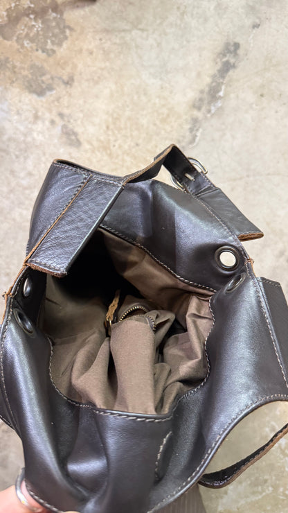 Vintage Black Leather Convertible Maxi Bag