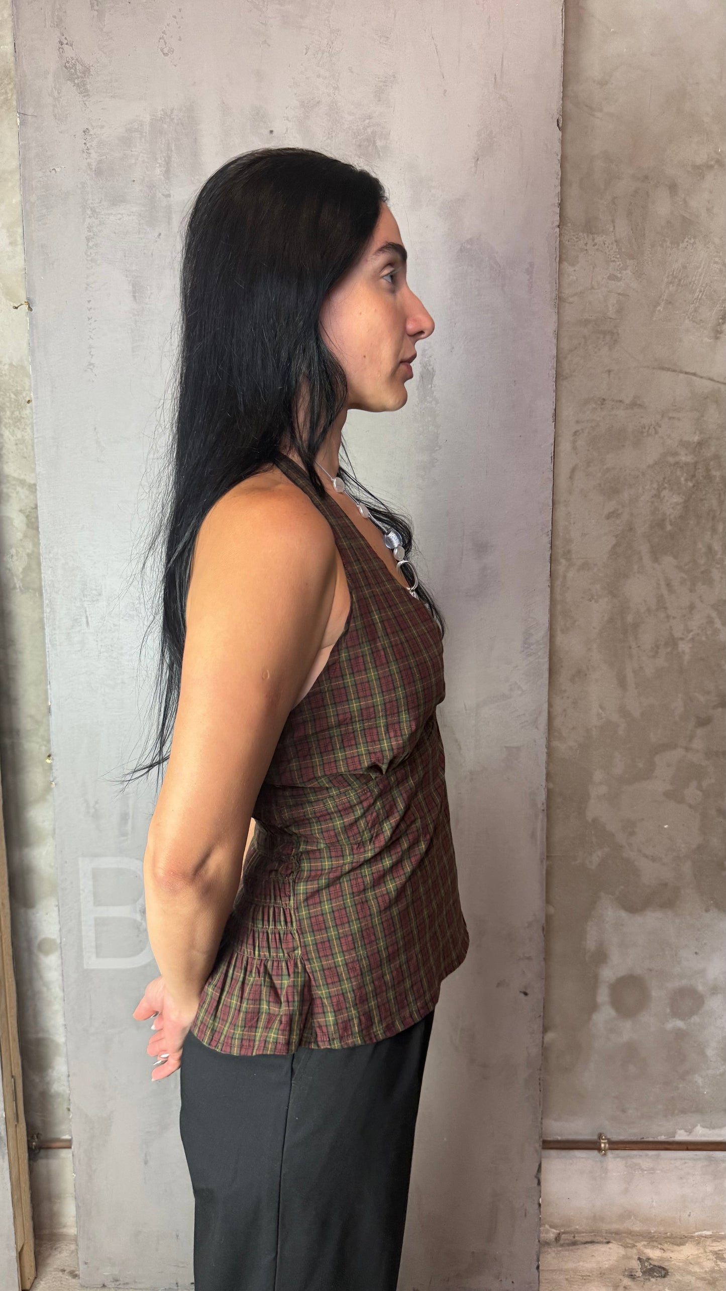 Reworked Shirt Halter Top – Open Back Tie