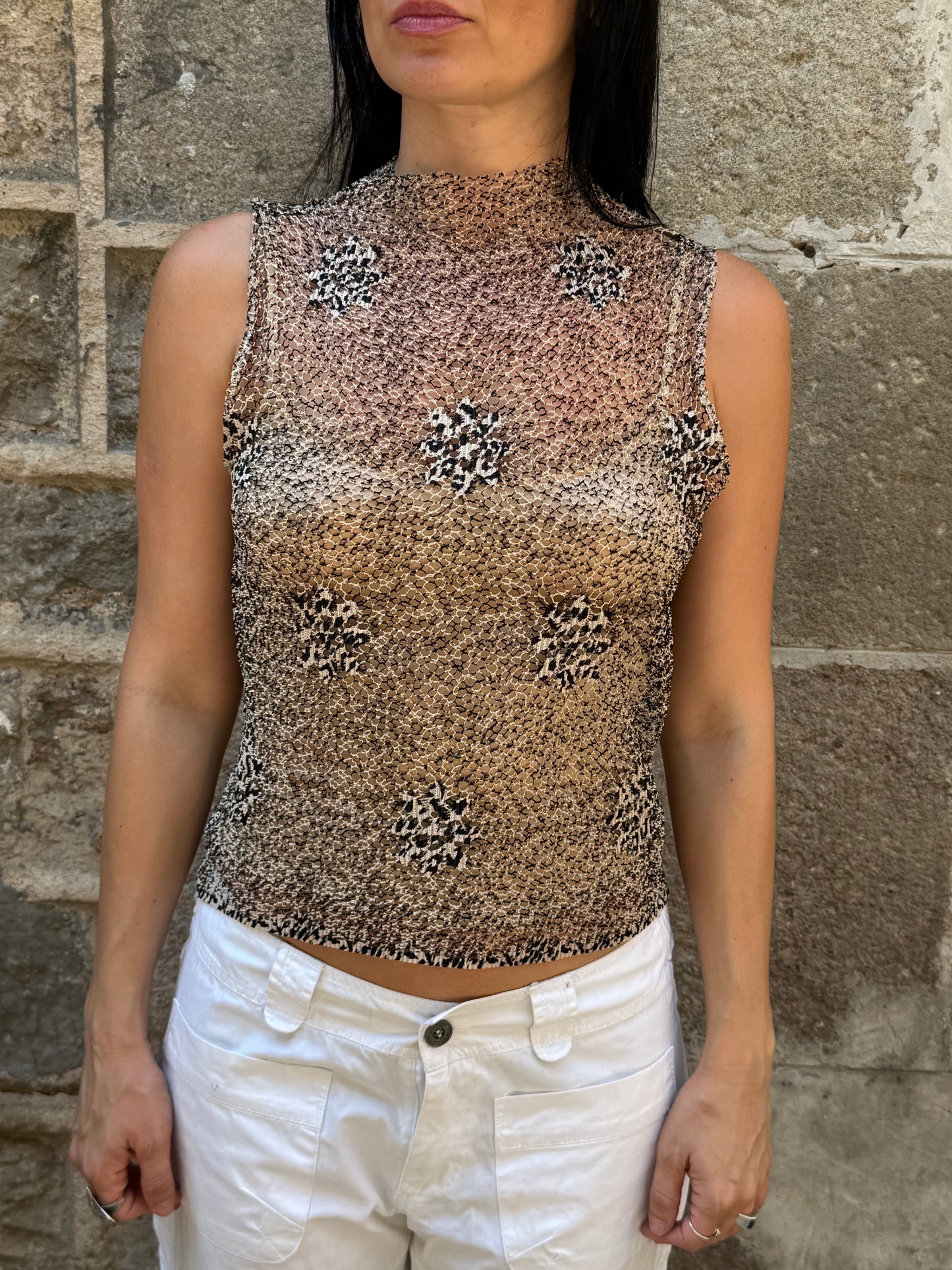 Oceanic Mesh Mock Neck Top